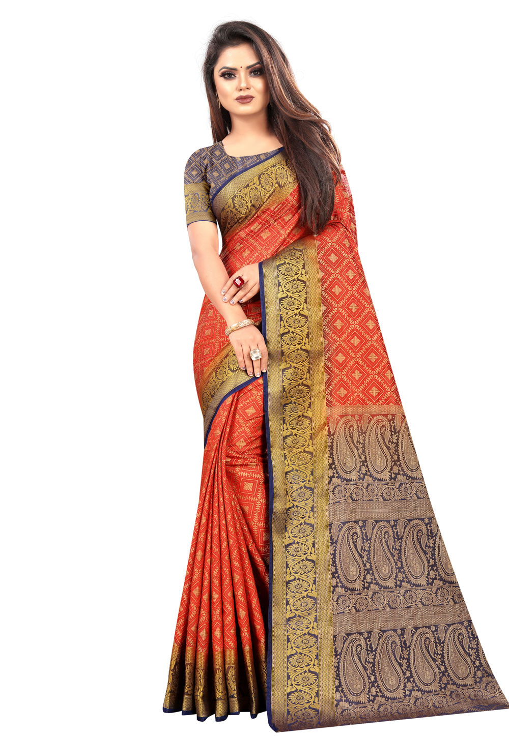 Orange Silk Festival Wear Saree 212406