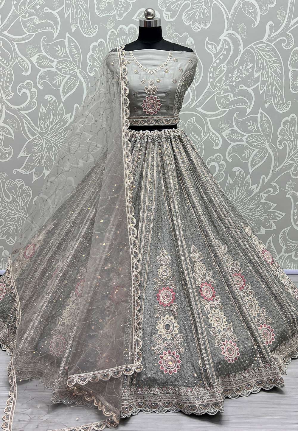 Grey Organza Wedding Lehenga Choli 272754