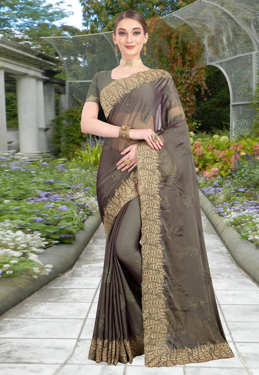 Grey Chiffon Saree With Blouse 209630