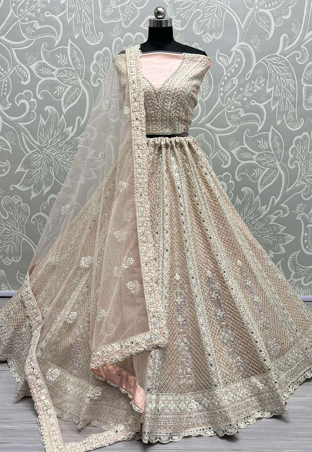 Peach Net Wedding Lehenga Choli 272917