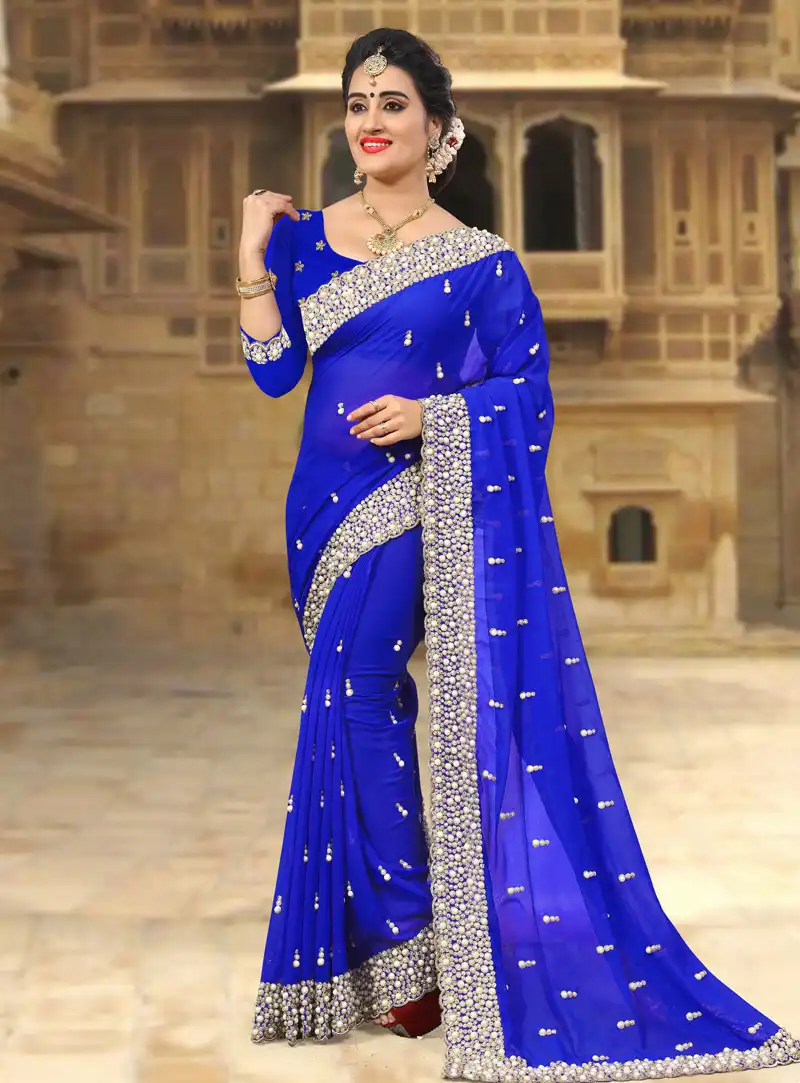 Blue Georgette Festival Wear Saree 143435