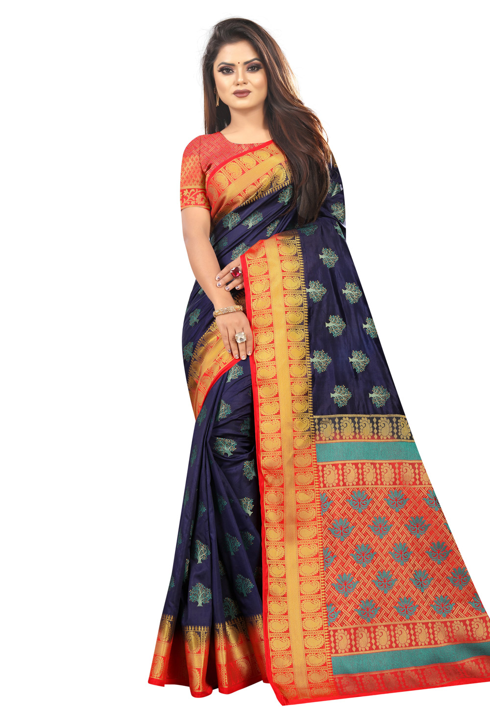 Navy Blue Silk Festival Wear Saree 212408