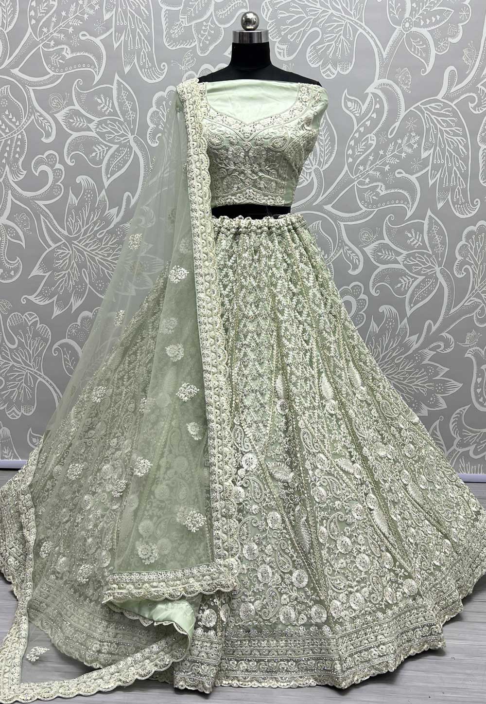 Sea Green Net Wedding Lehenga Choli 272923