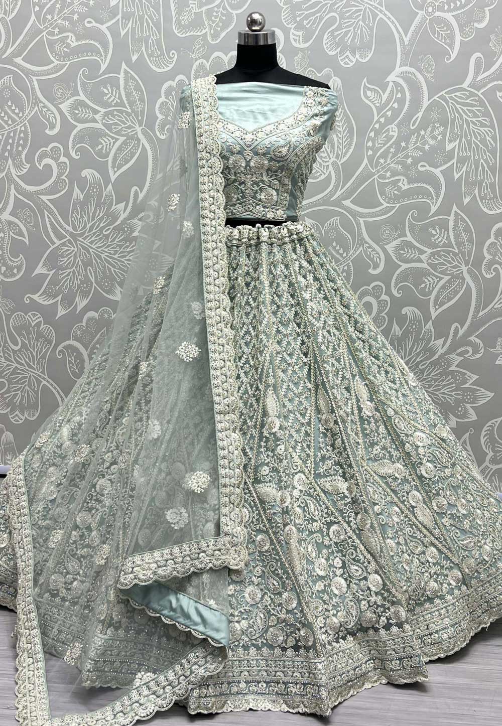 Sky Blue Net Wedding Lehenga Choli 272924