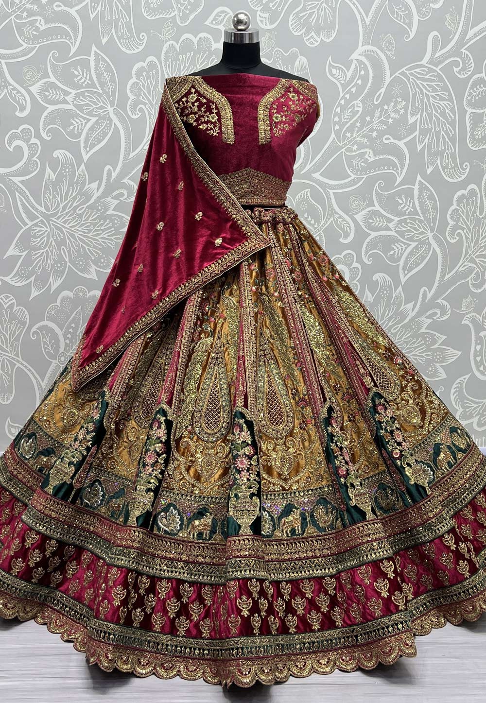 Mustard Velvet Wedding Lehenga Choli 273661