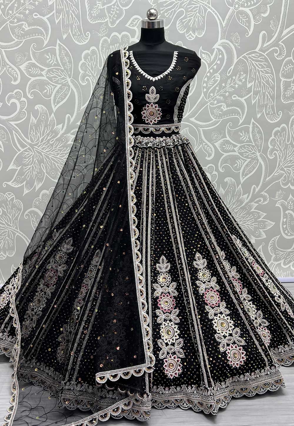 Black Net Wedding Lehenga Choli 273666