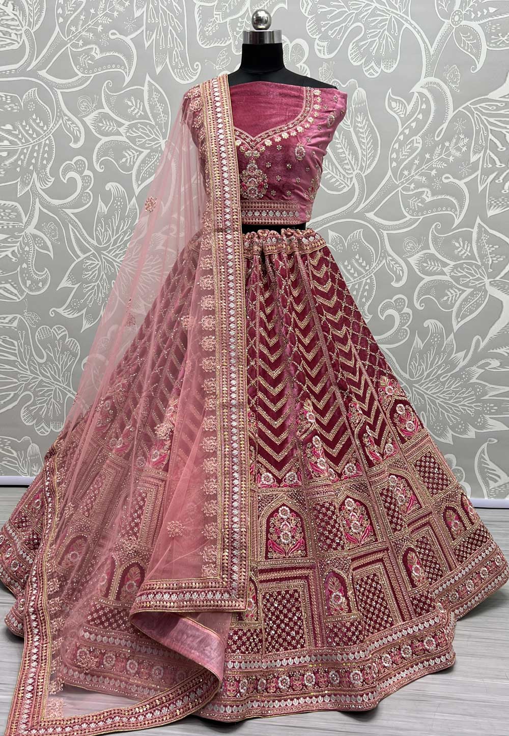 Pink Velvet Wedding Lehenga Choli 273681
