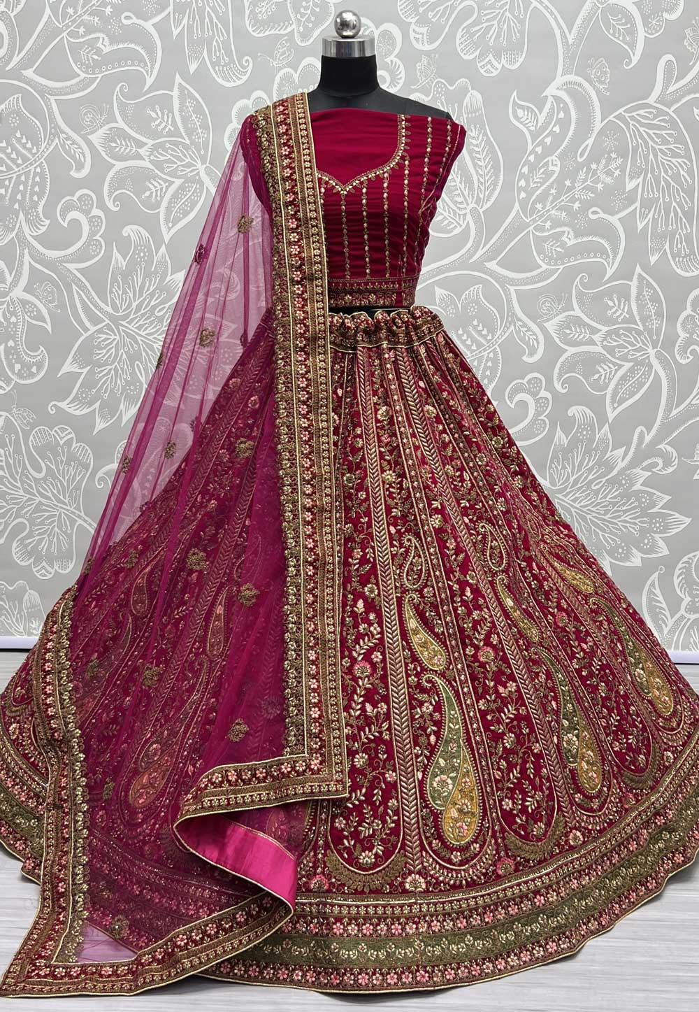 Magenta Velvet Bridal Lehenga Choli 273683