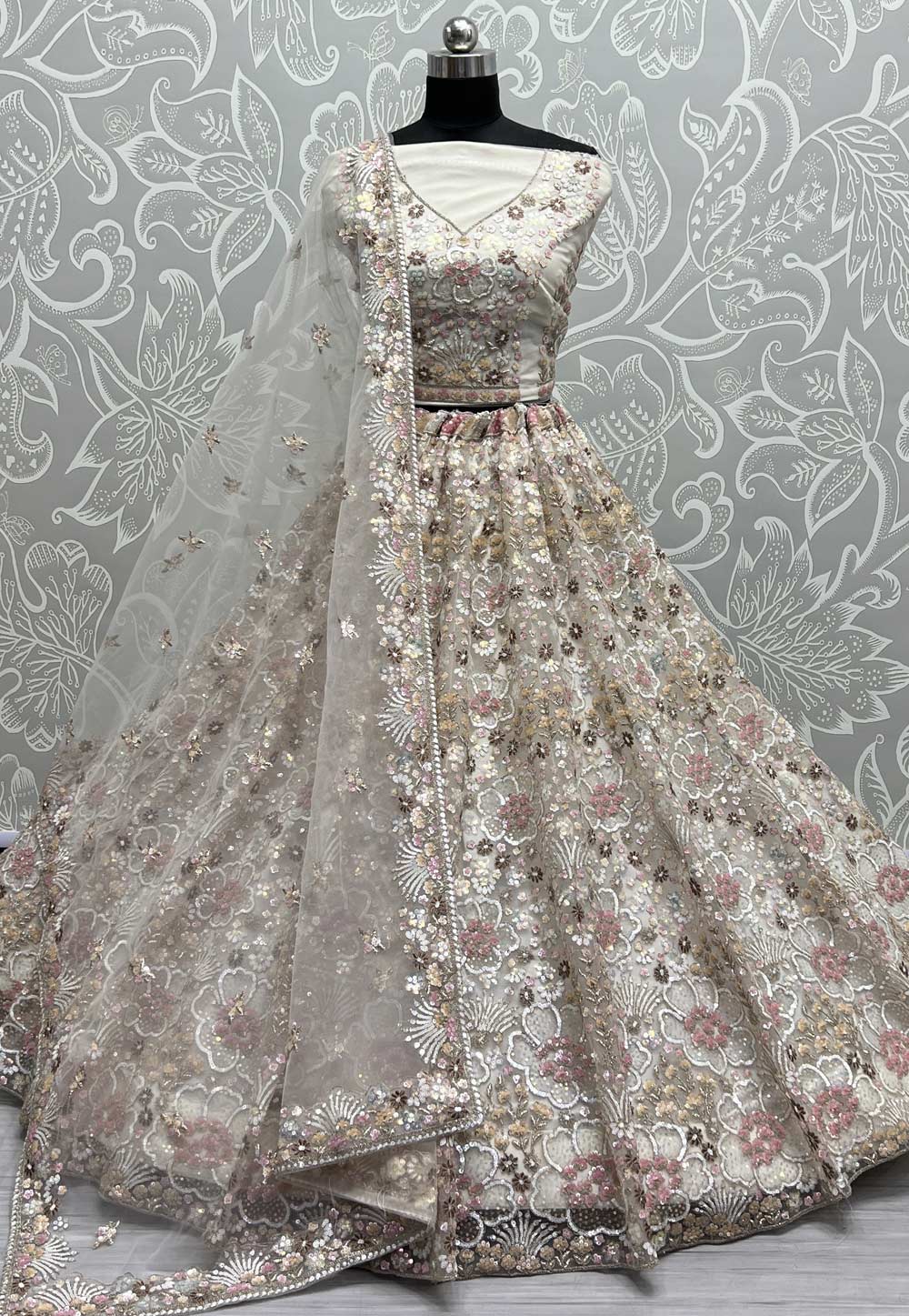 Off White Net Wedding Lehenga Choli 274525