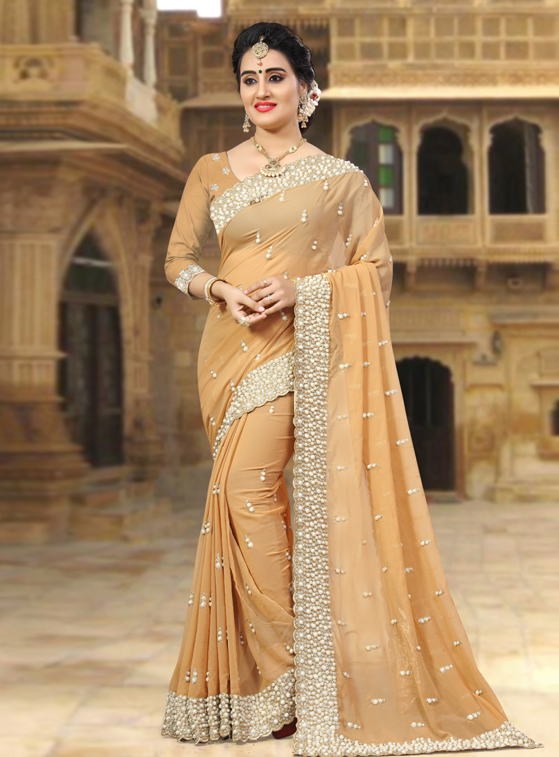 Beige Georgette Festival Wear Saree 143437