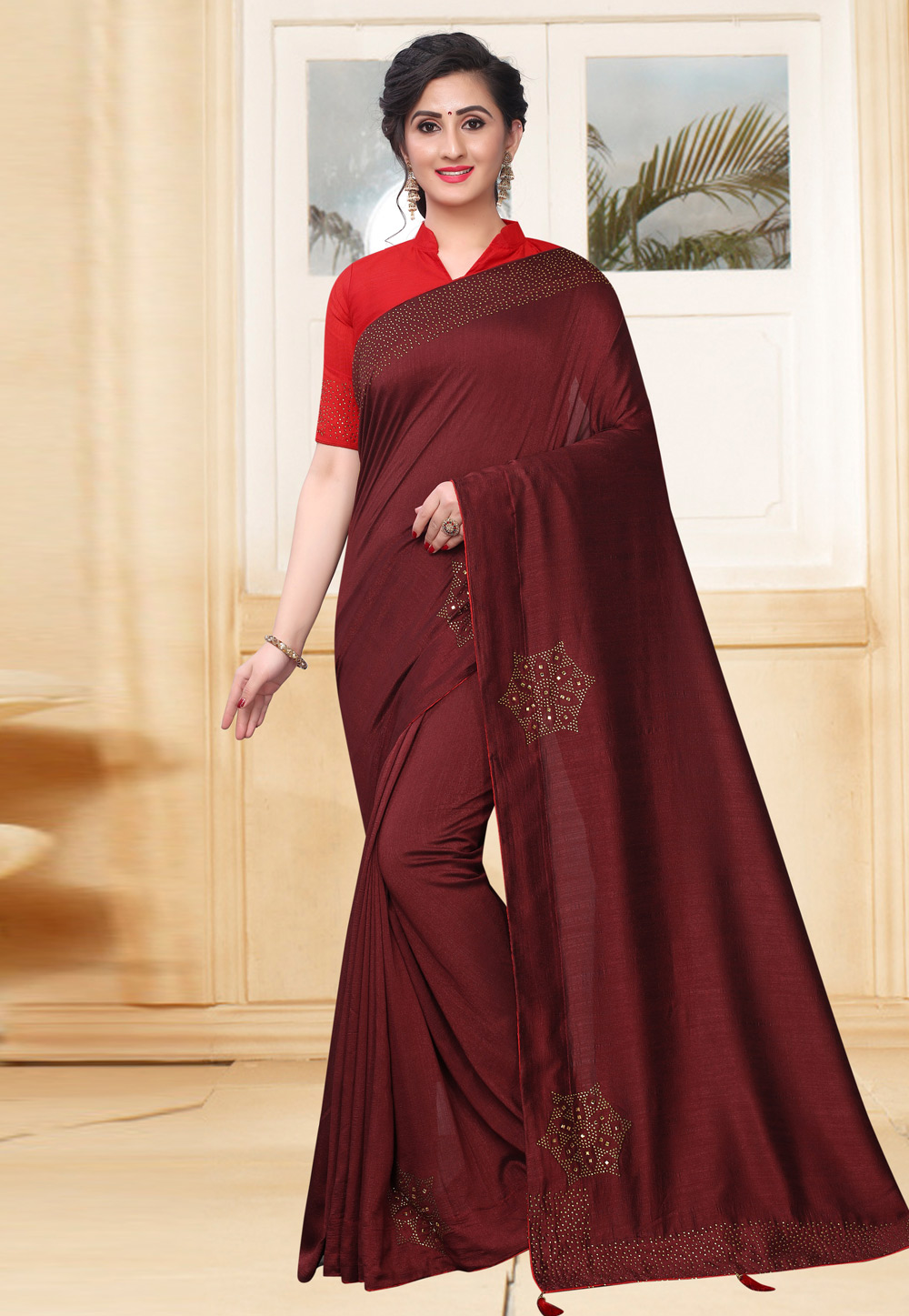 Maroon Silk Saree With Blouse 210556