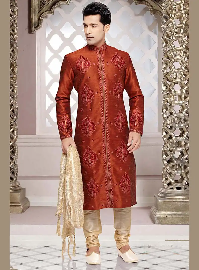 Orange Jacquard Kurta With Churidar 65521