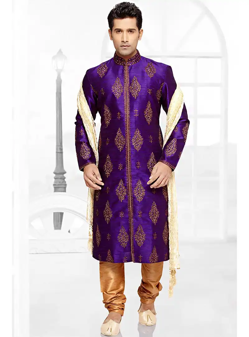 Purple Jacquard Kurta With Churidar 65523