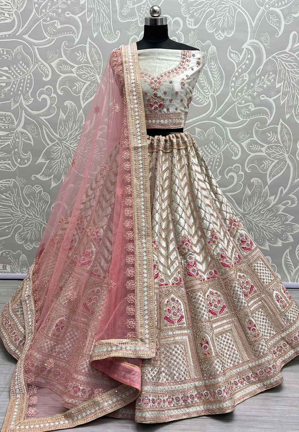 Off White Velvet Wedding Lehenga Choli 276812