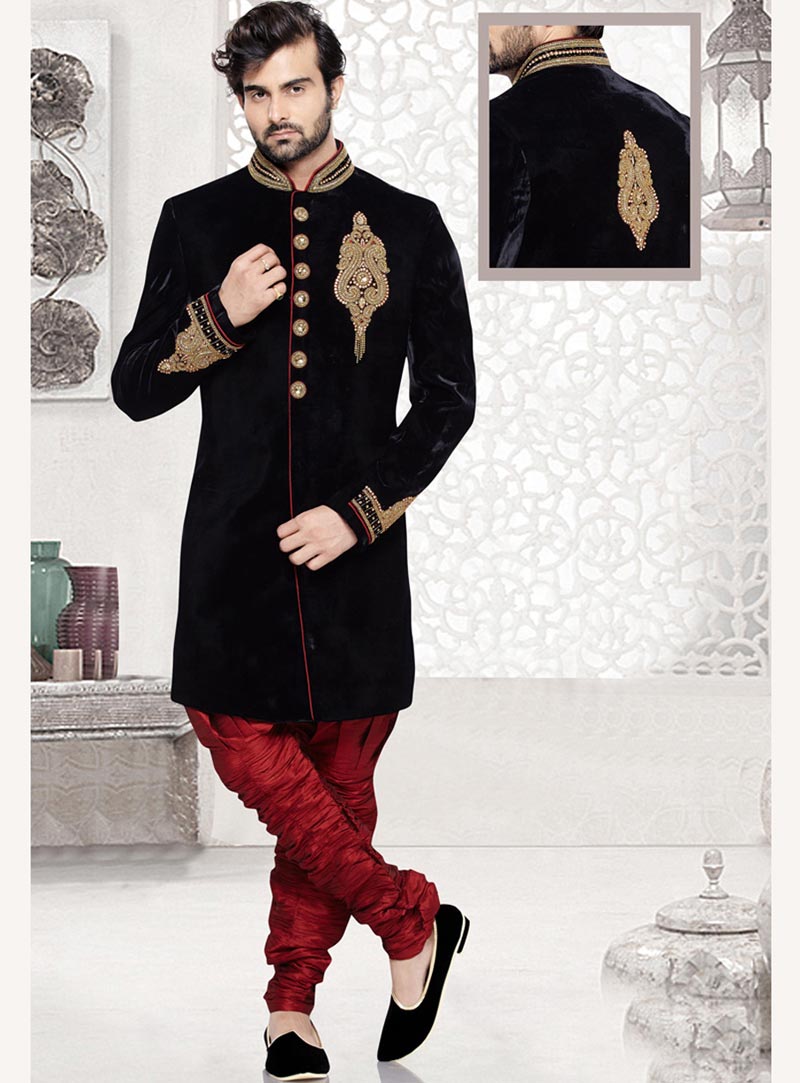 Black Velvet Readymade Indo Western Suit 69404