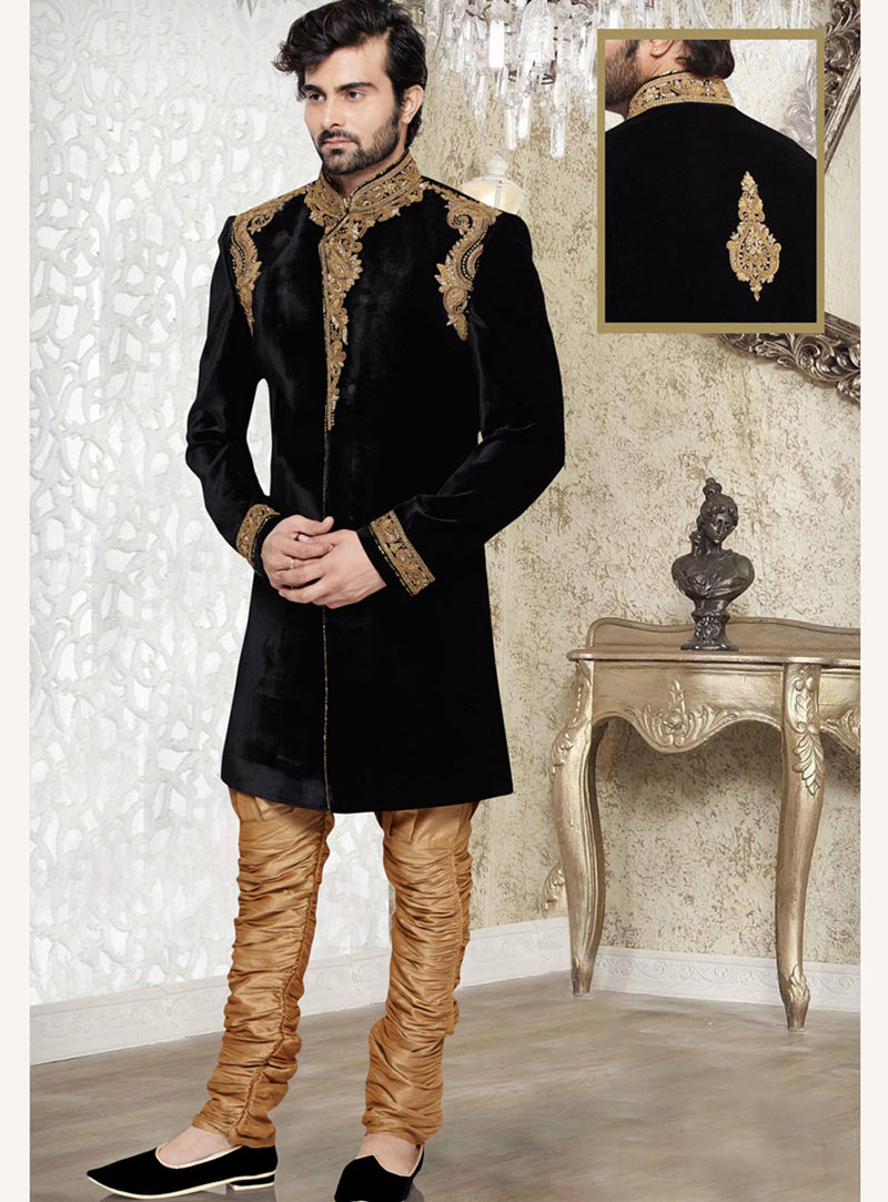 Black Velvet Readymade Indo Western Suit 69406