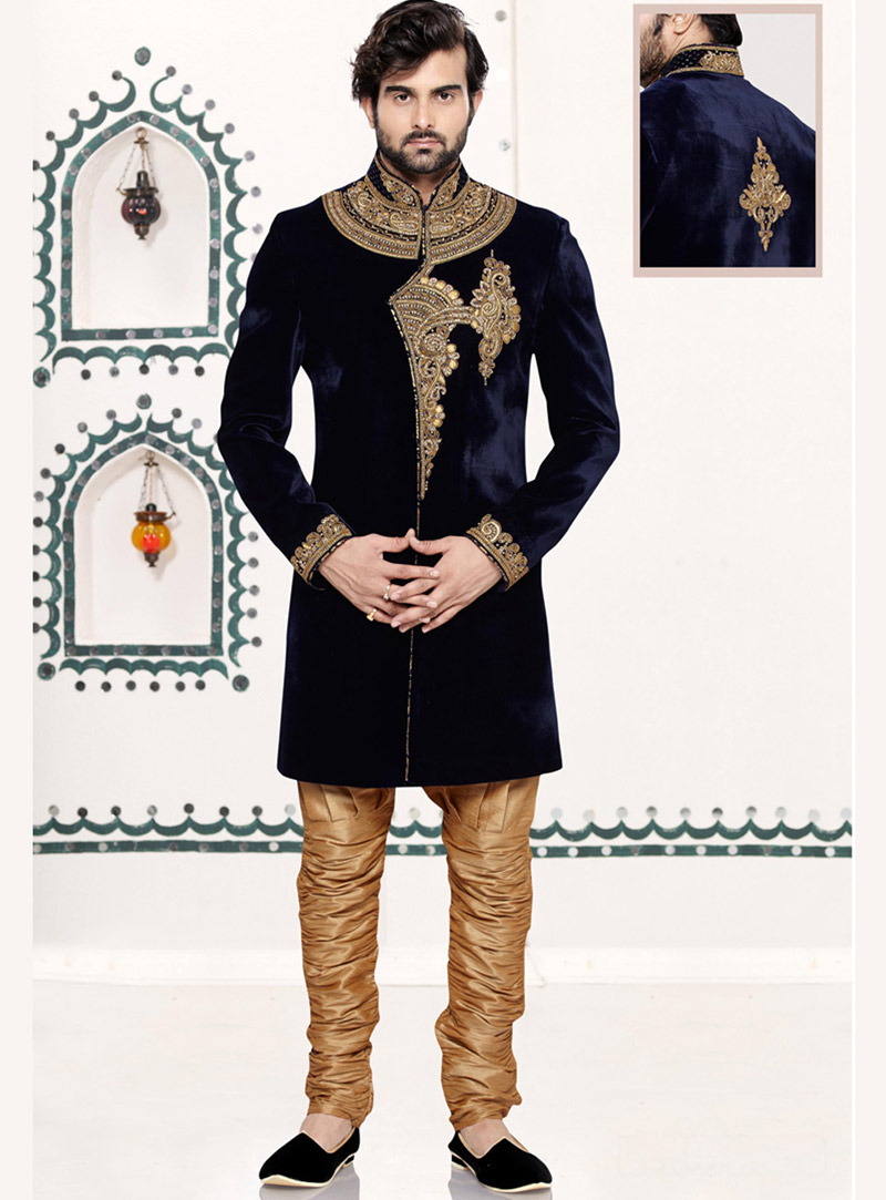 Black Velvet Readymade Indo Western Suit 69408