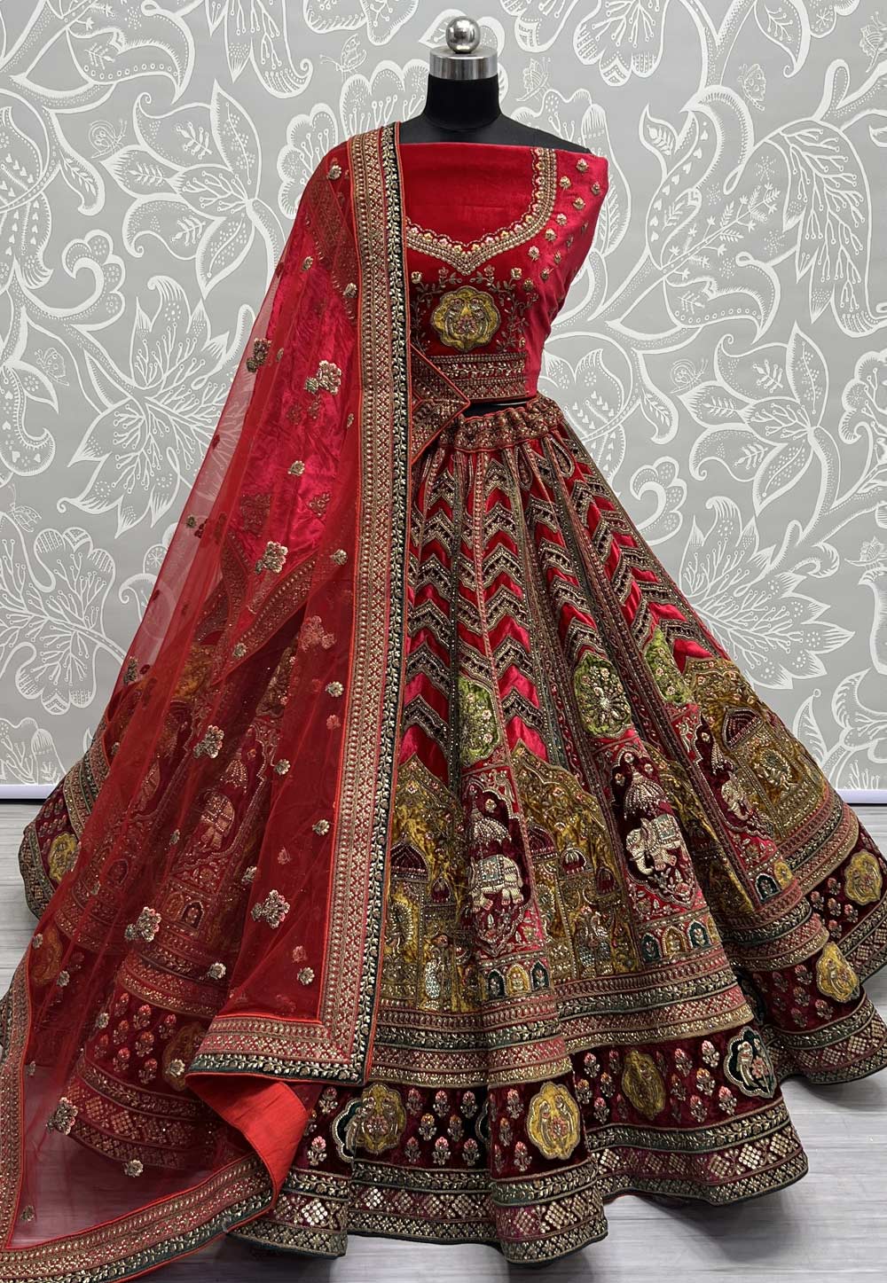 Red Velvet Bridal Lehenga Choli 277554