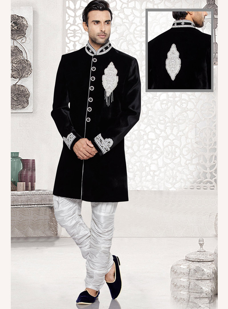 Black Velvet Readymade Indo Western Suit 69411
