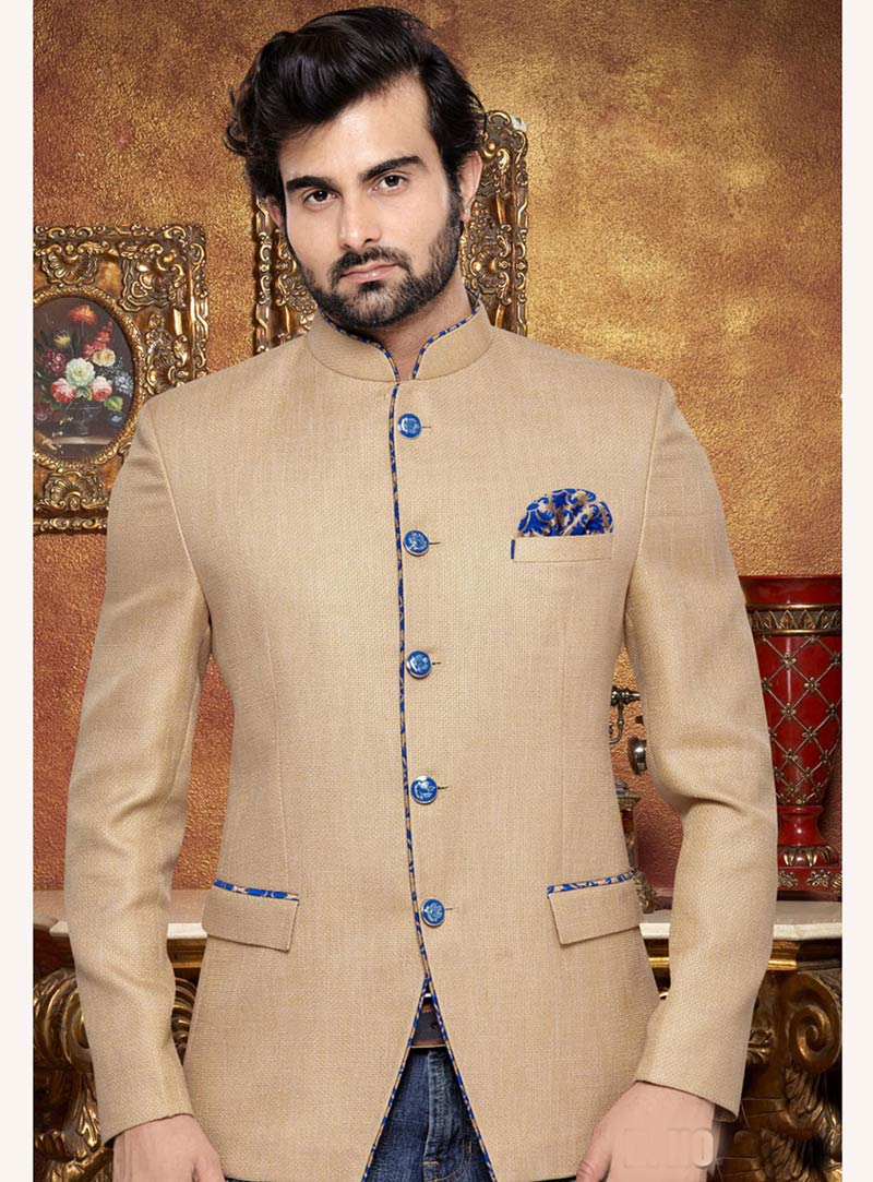 Beige Jacquard Designer Blazer 69413