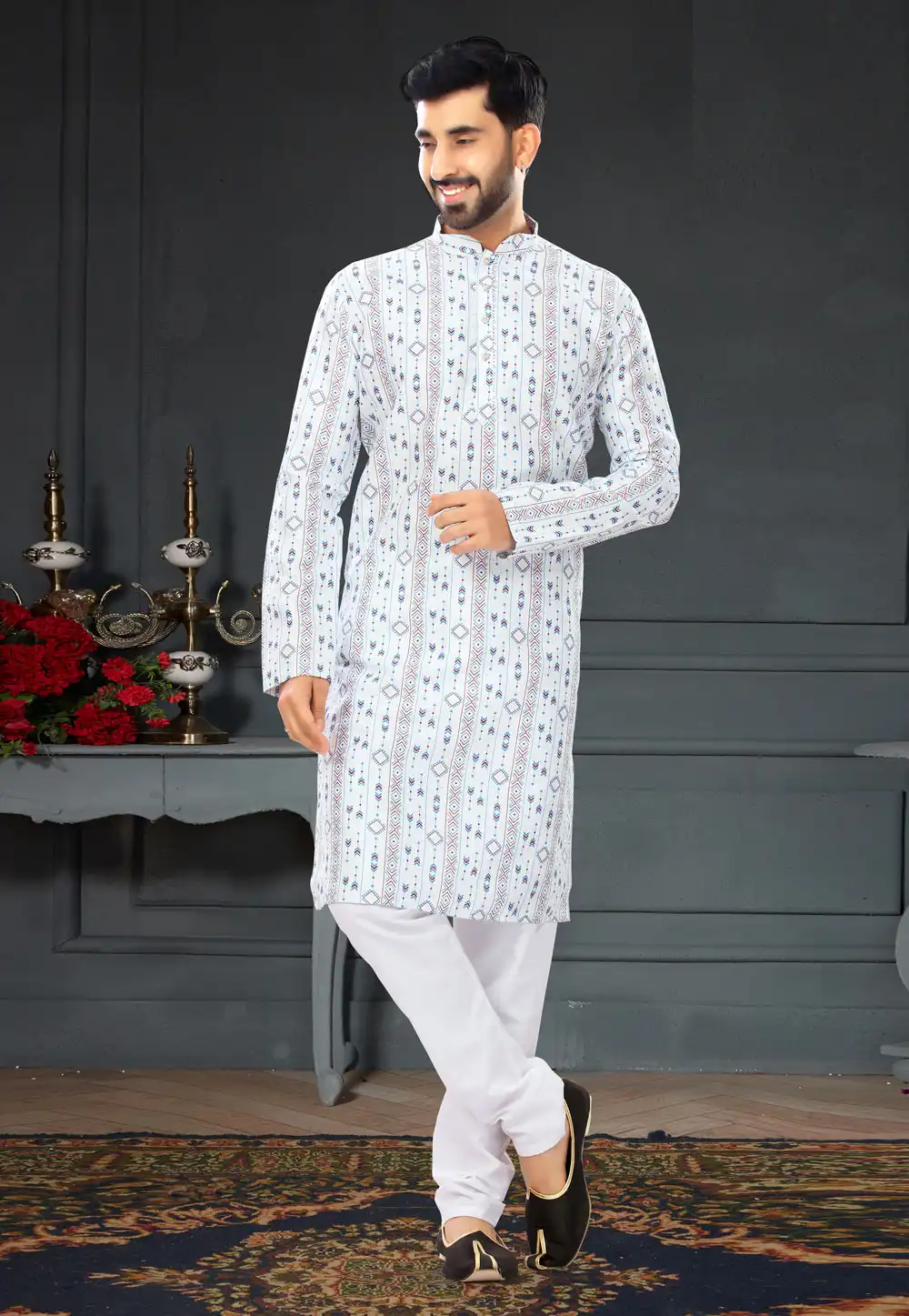 White Silk Kurta Pajama 258588