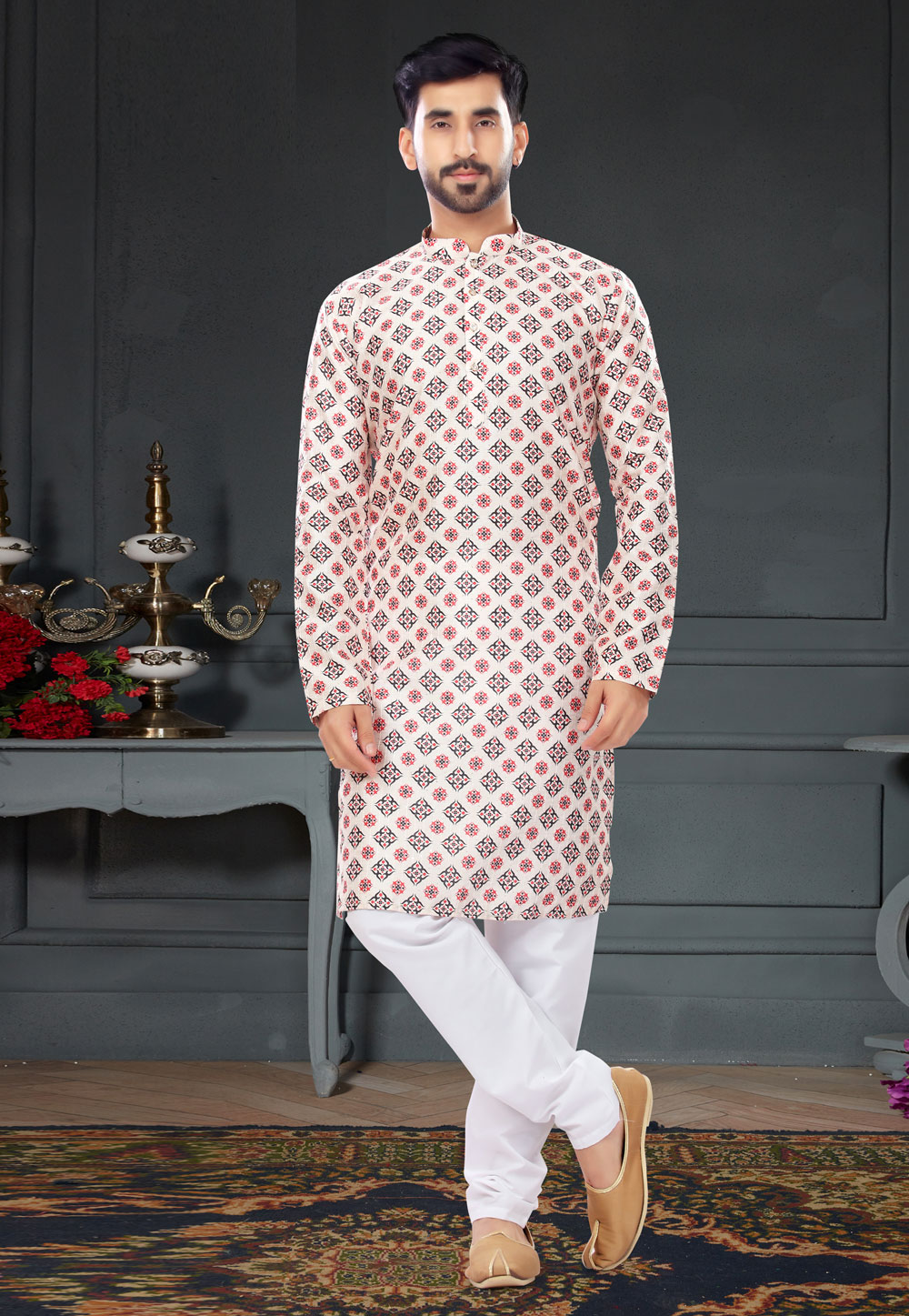 Light Pink Silk Kurta Pajama 258589