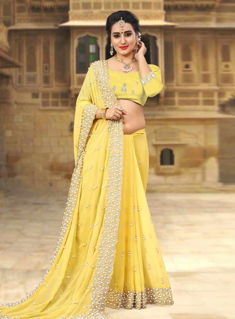 Yellow Georgette Festival Wear Saree 143441