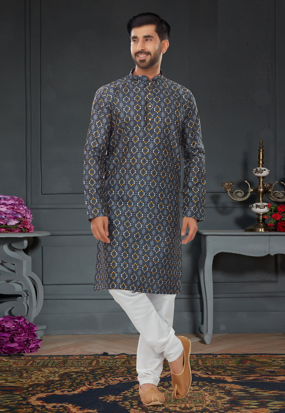 Grey Silk Kurta Pajama 258597