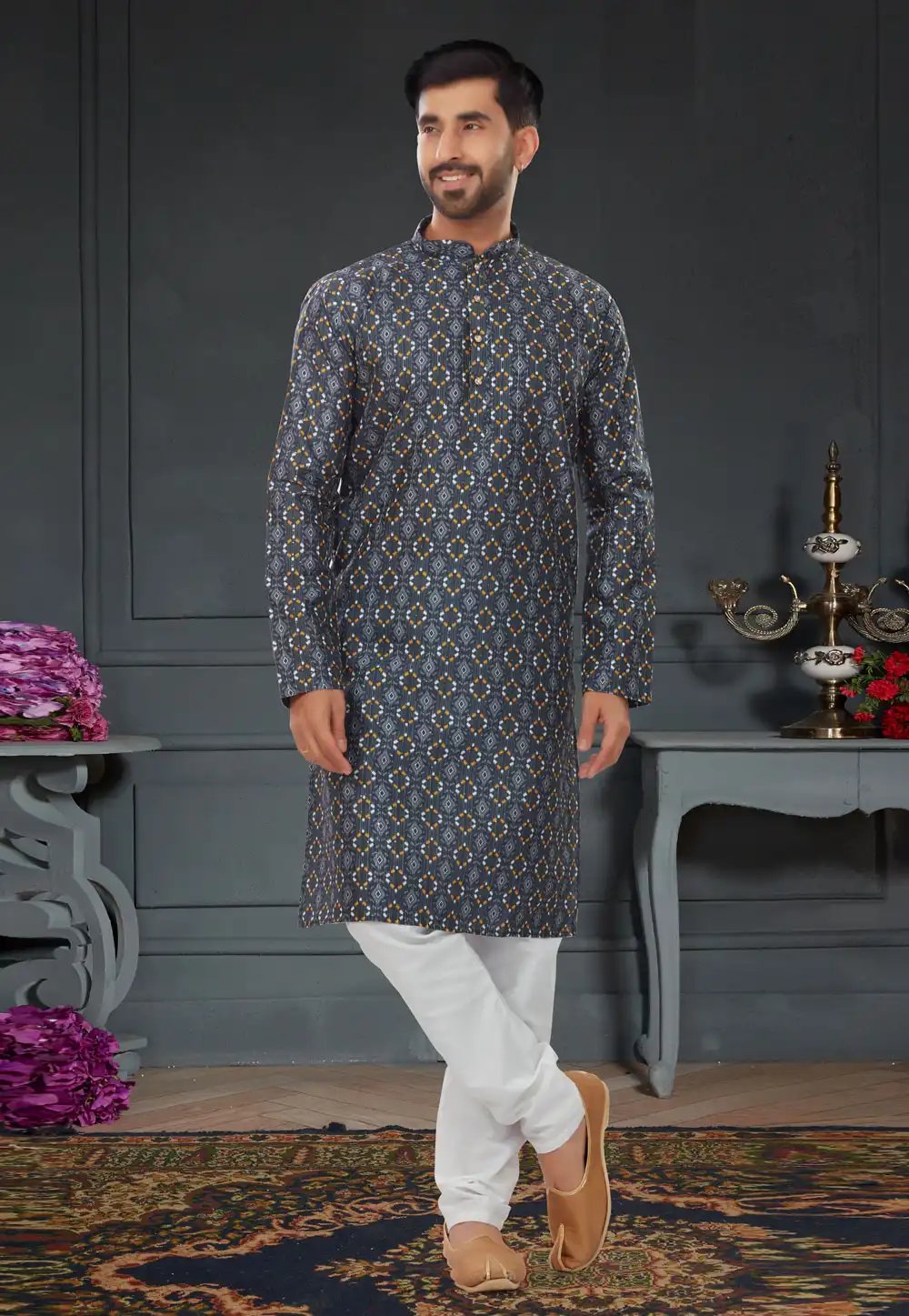 Grey Silk Kurta Pajama 258597