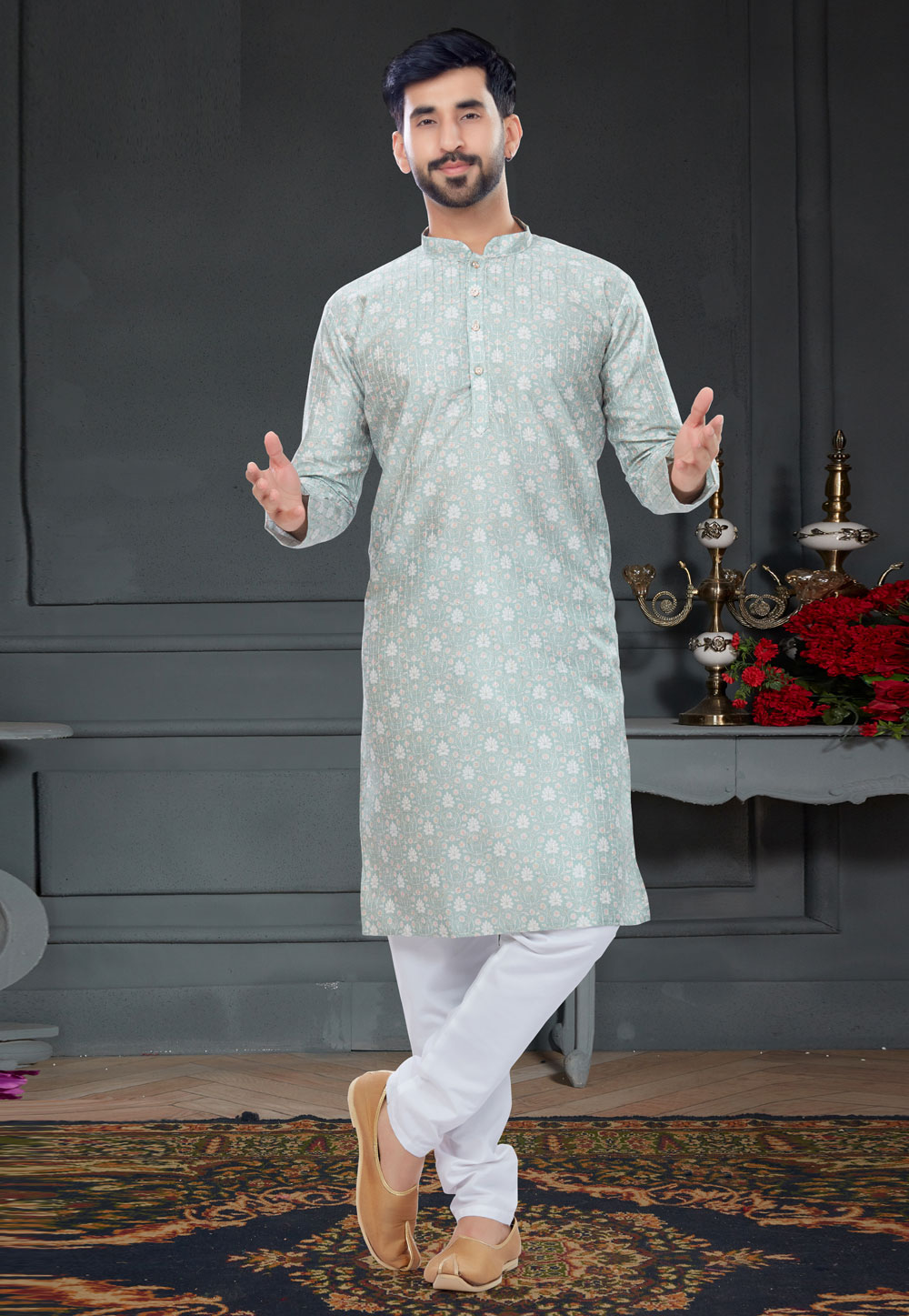 Light Green Silk Kurta Pajama 258598