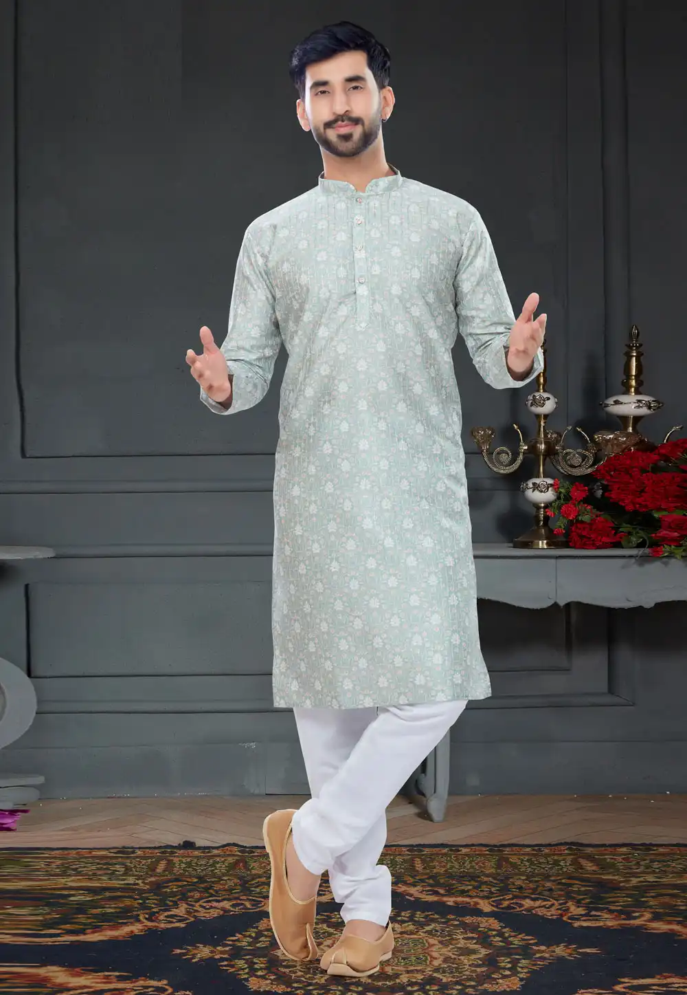 Light Green Silk Kurta Pajama 258598