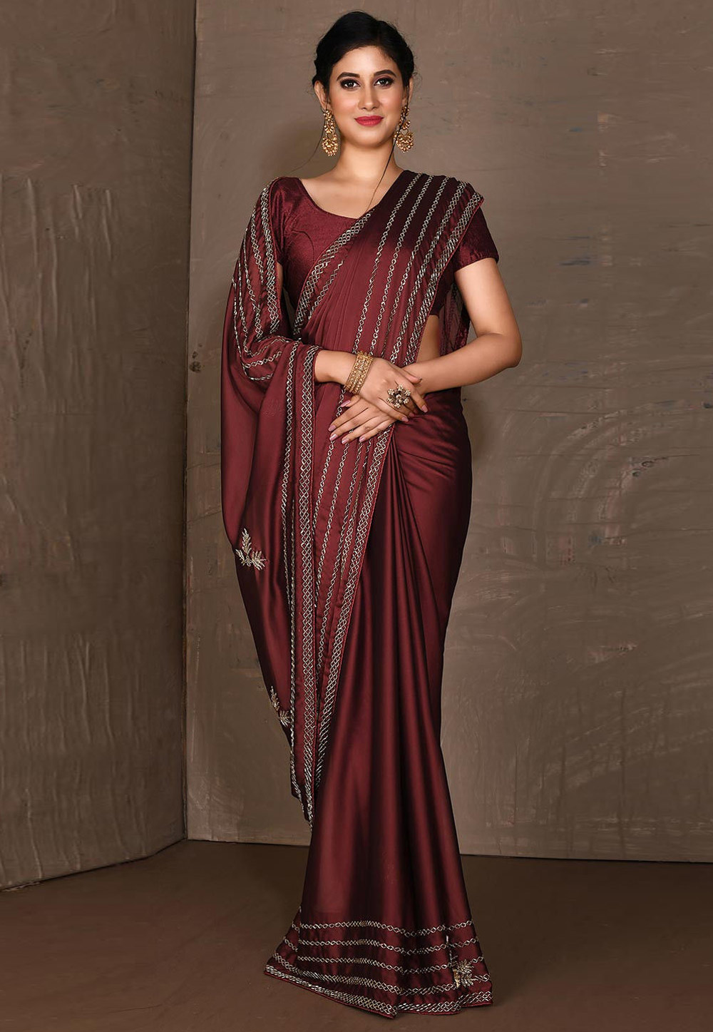 Wine Satin Festival Wear Saree 242938