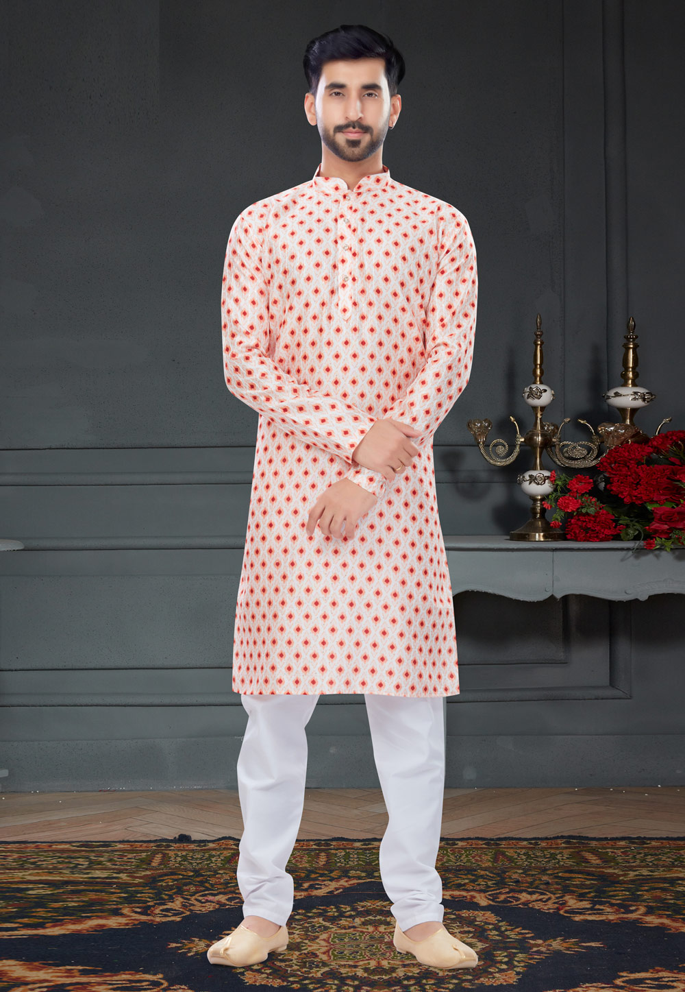 Light Pink Silk Kurta Pajama 258604