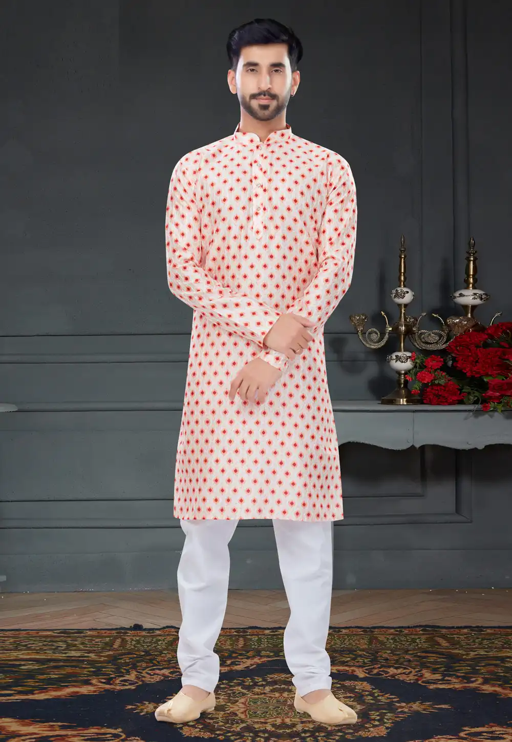 Light Pink Silk Kurta Pajama 258604