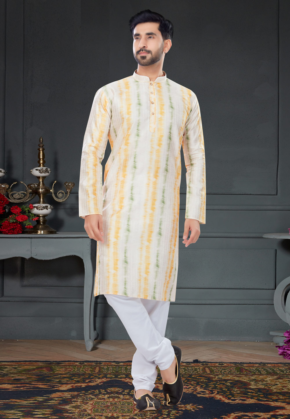 Cream Silk Kurta Pajama 258606