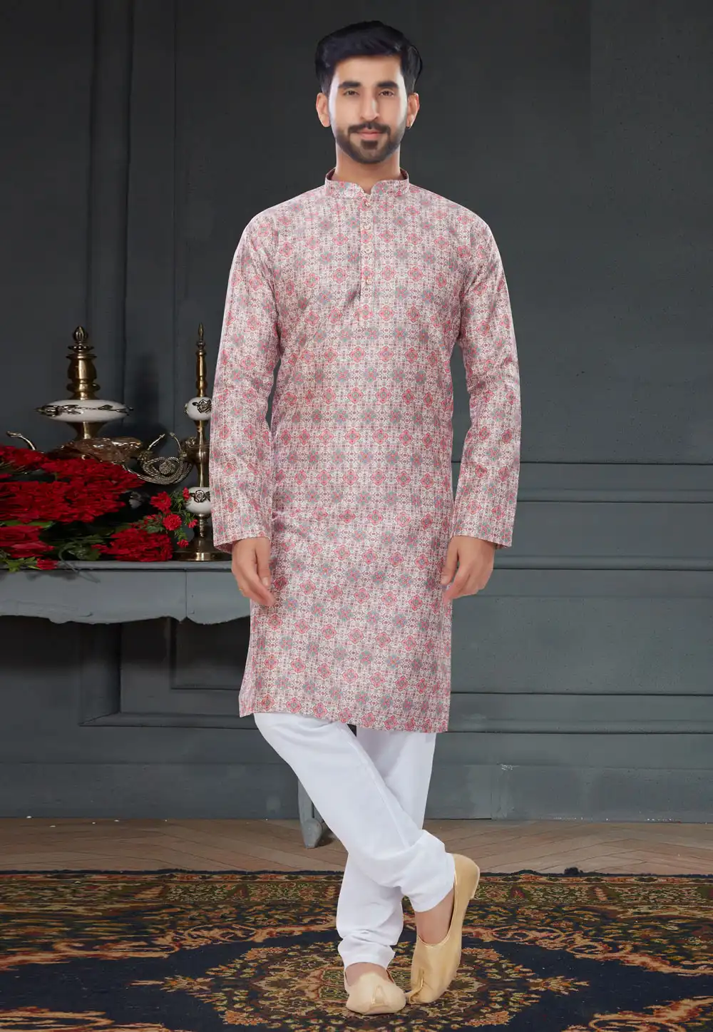 Light Pink Silk Kurta Pajama 258613