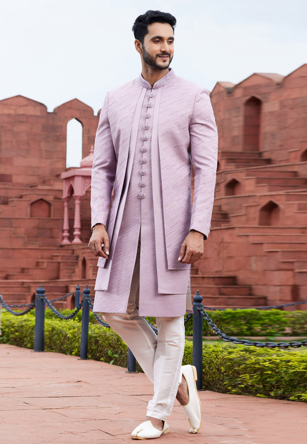 Lavender Art Silk Jacket Style Sherwani 275754