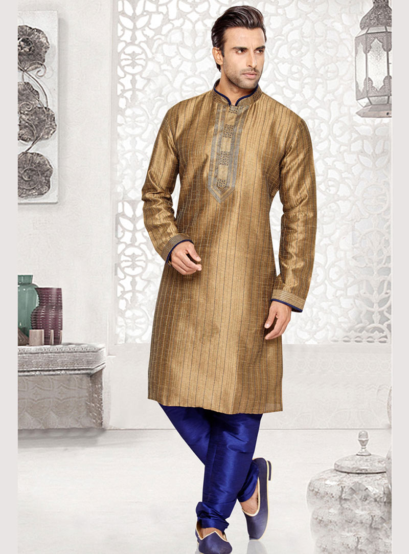 Cream Art Silk Readymade Kurta With Pajama 69450