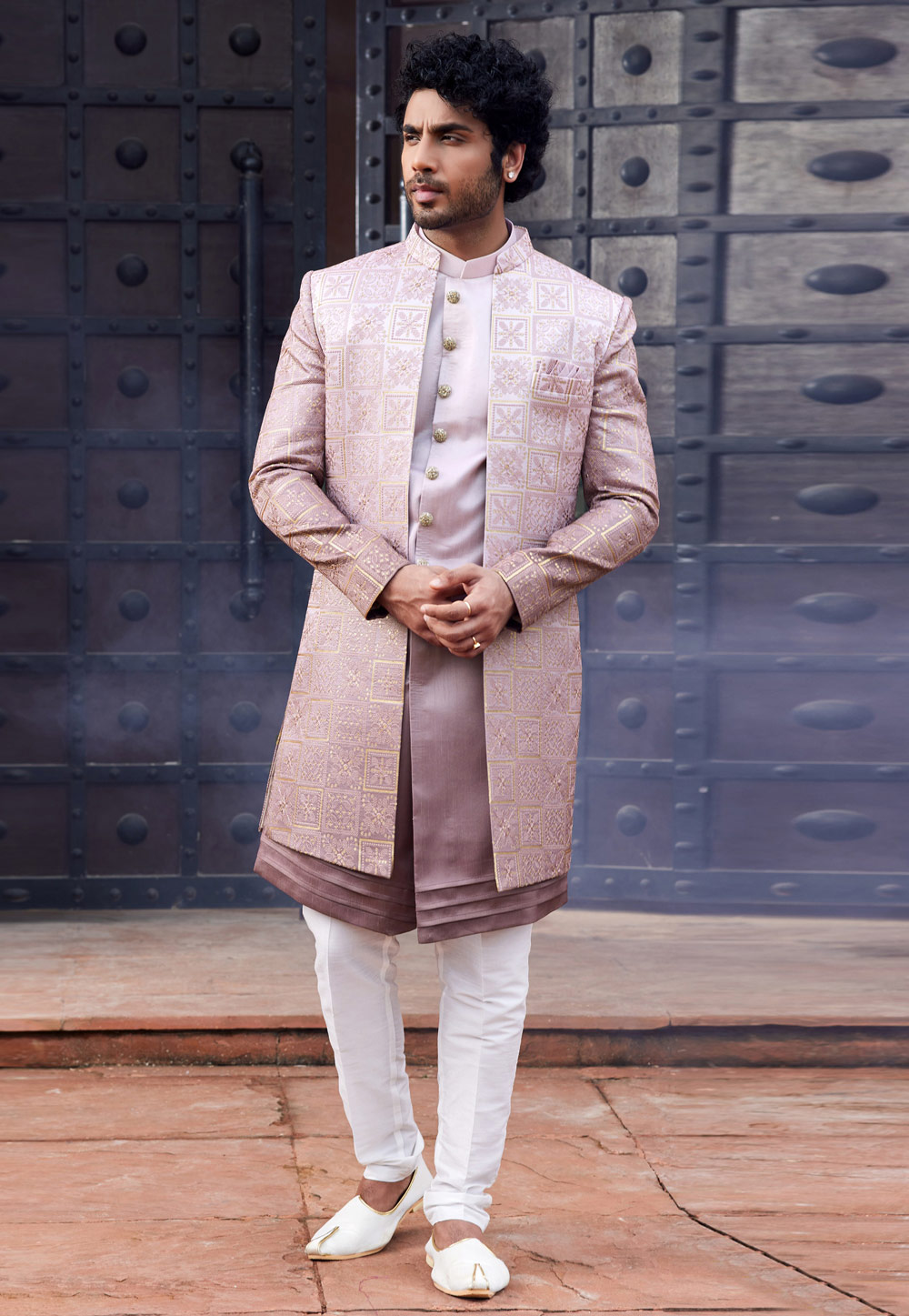 Light Purple Art Silk Jacket Style Sherwani 275759