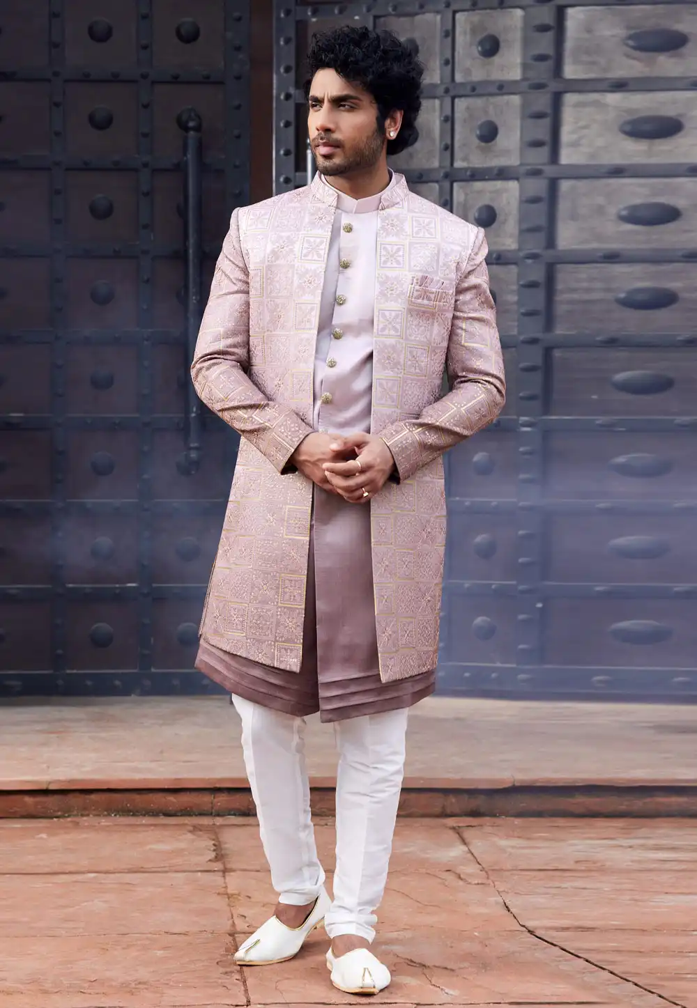 Light Purple Art Silk Jacket Style Sherwani 275759