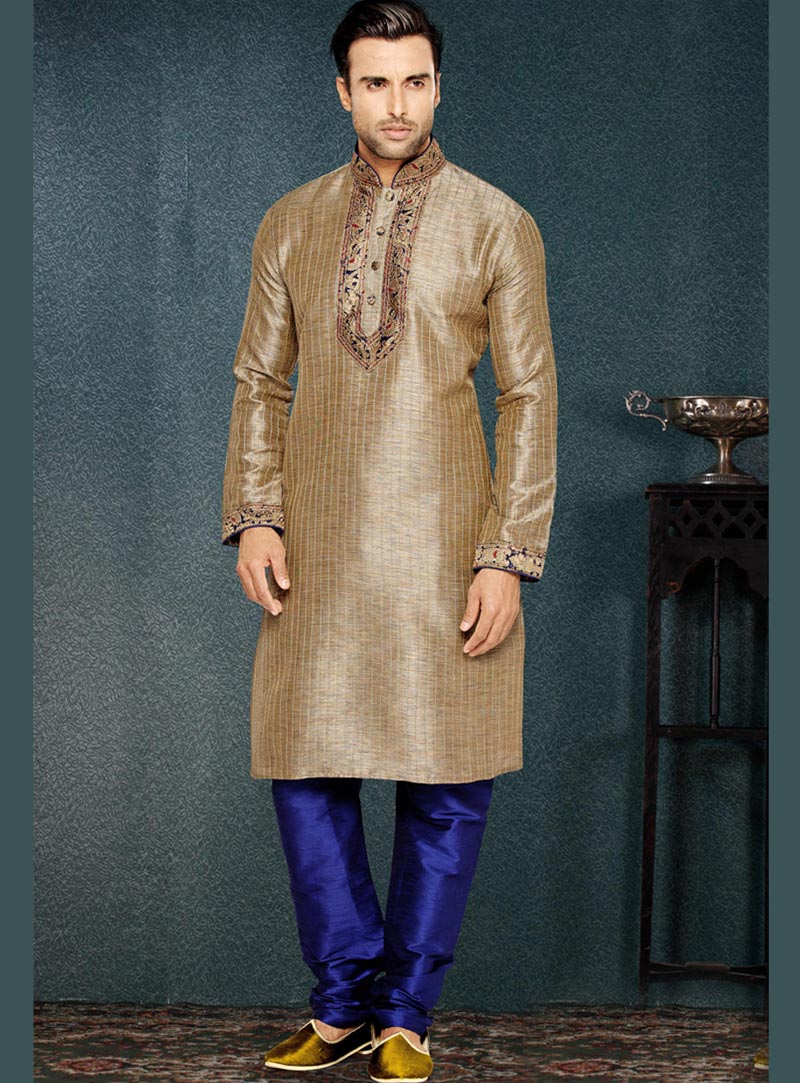Beige Art Silk Readymade Kurta With Pajama 69518