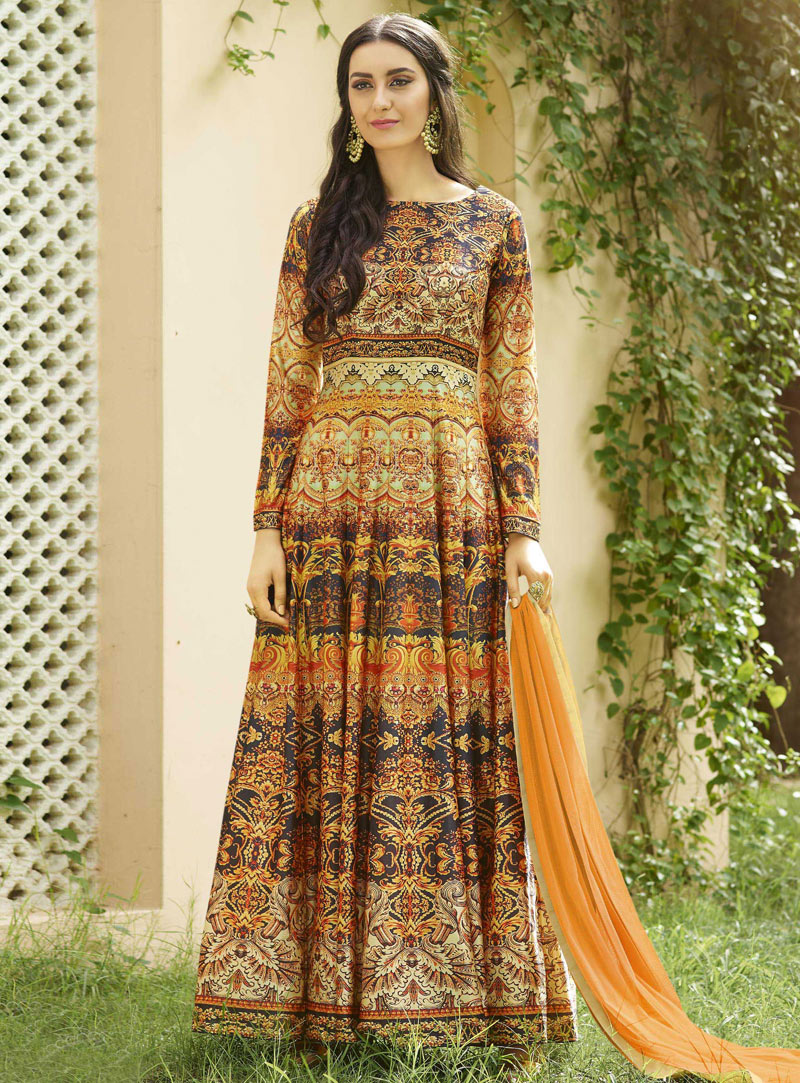 Orange Cotton Long Anarkali Suit 114538