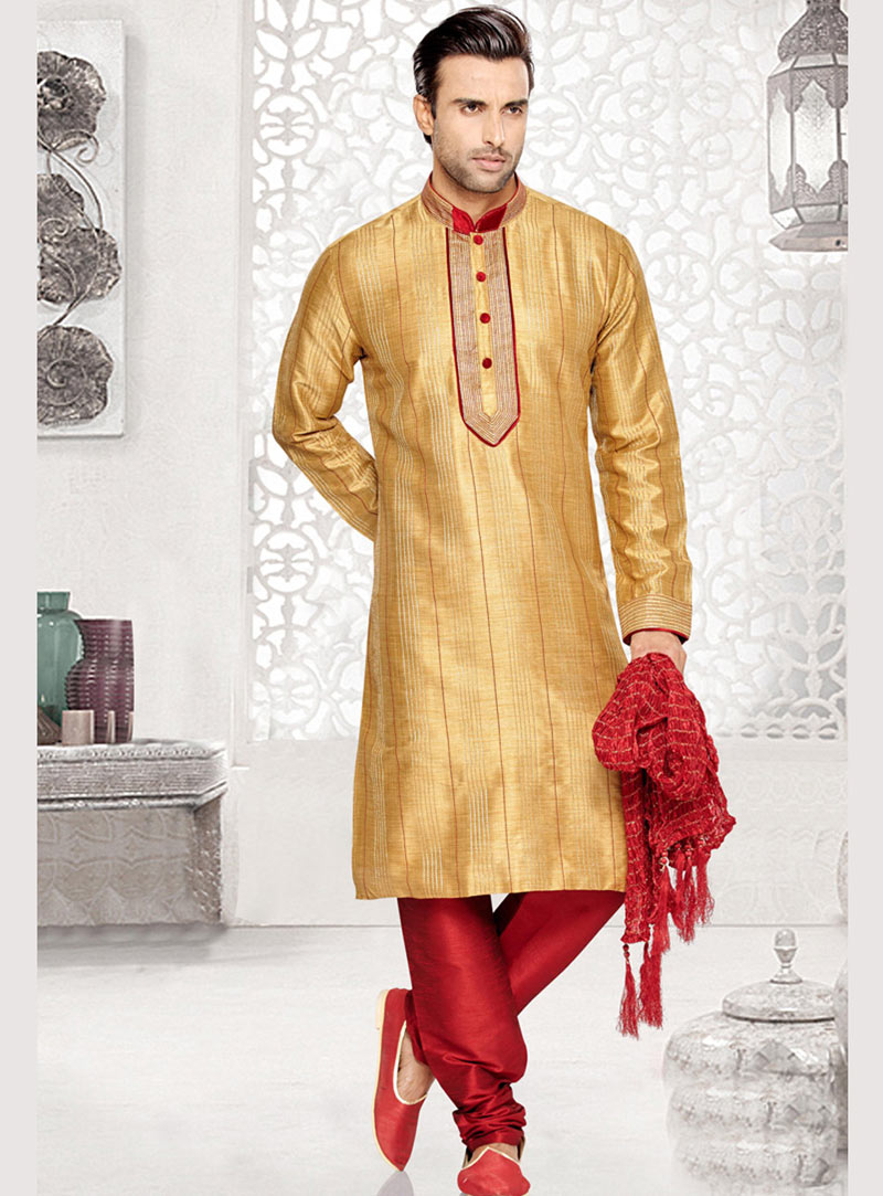 Cream Art Silk Readymade Kurta With Pajama 69520