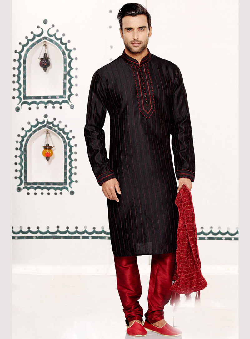 Black Art Silk Readymade Kurta With Pajama 69521