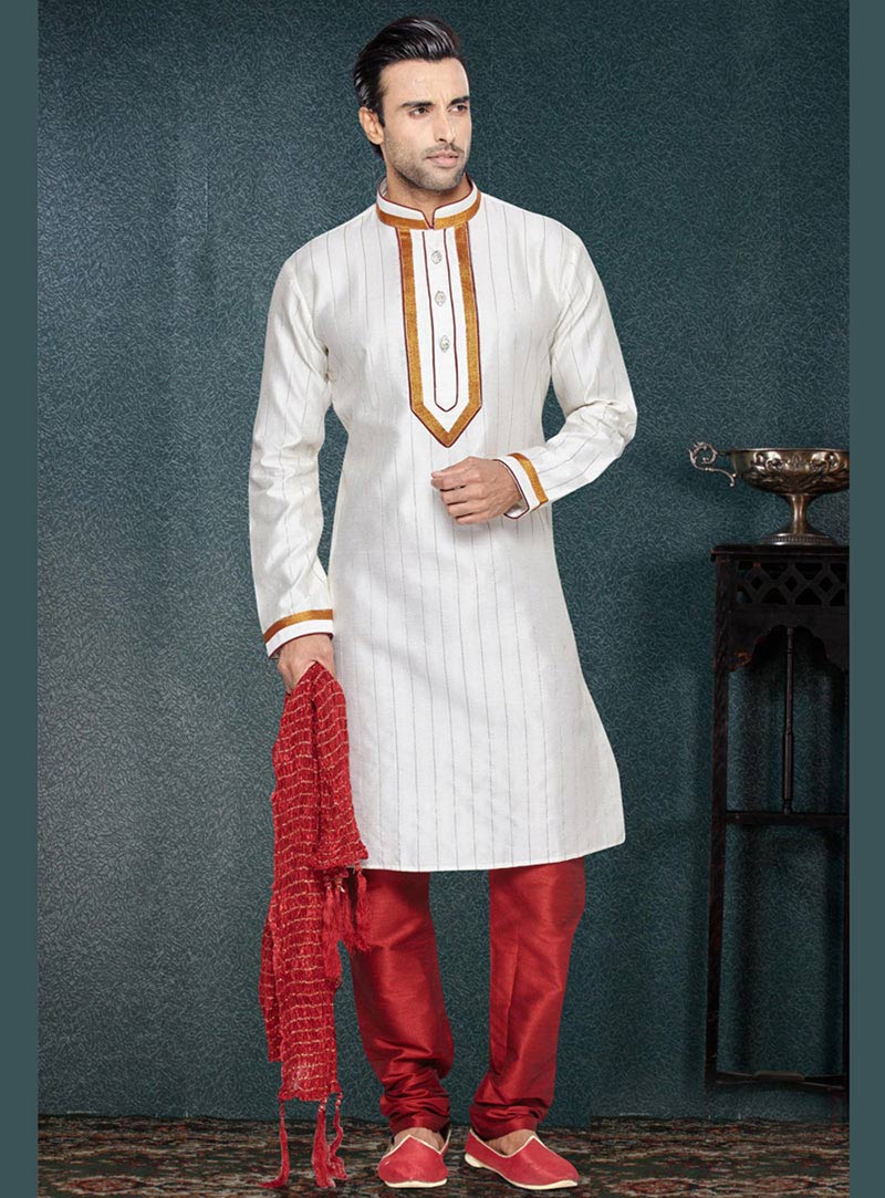 White Art Silk Readymade Kurta With Pajama 69522