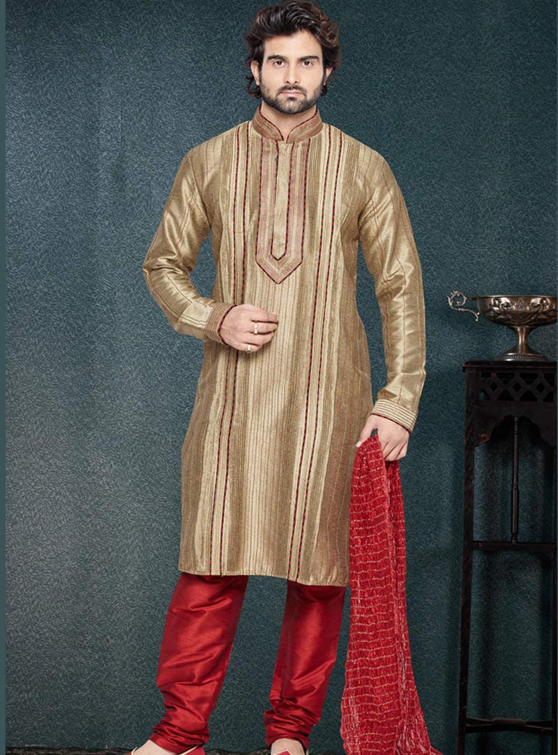 Cream Art Silk Readymade Kurta With Pajama 69523