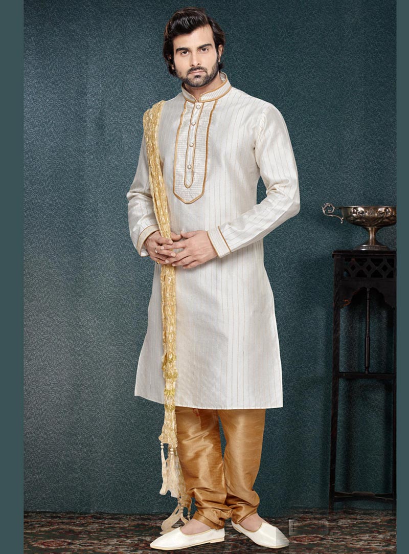White Art Silk Readymade Kurta With Pajama 69525