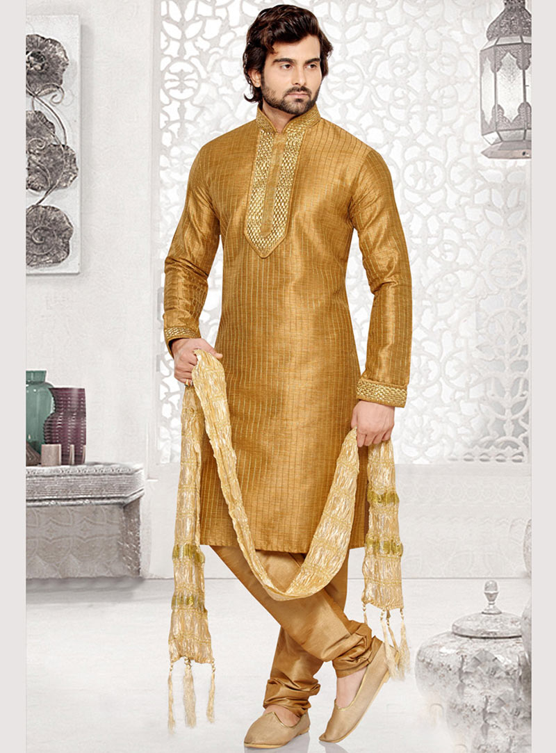 Cream Art Silk Readymade Kurta With Pajama 69526
