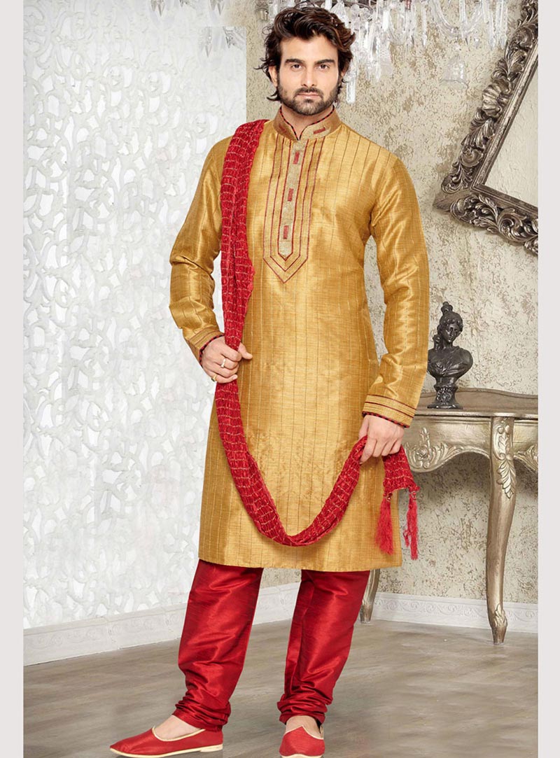 Cream Art Silk Readymade Kurta With Pajama 69527