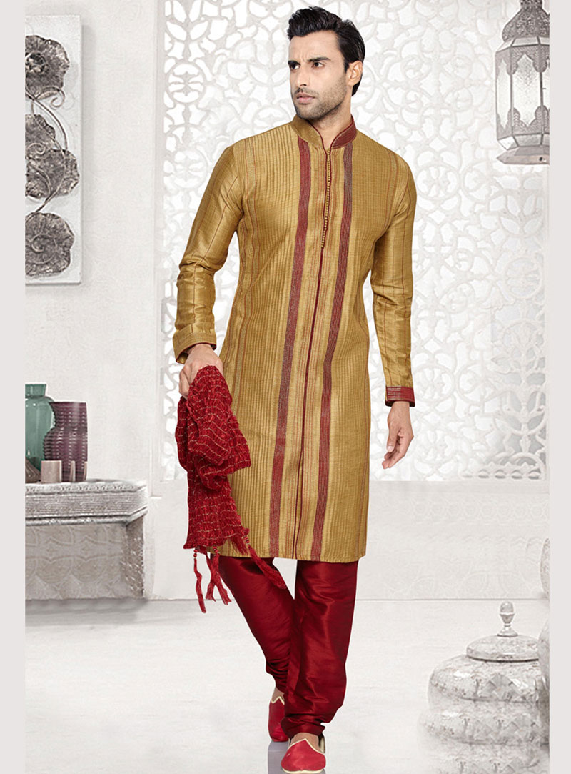 Cream Art Silk Readymade Kurta With Pajama 69530